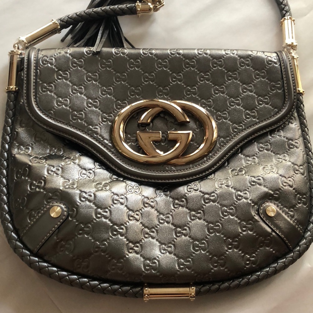 Authentic Vintage Gucci Silver Metallic Hobo Bag